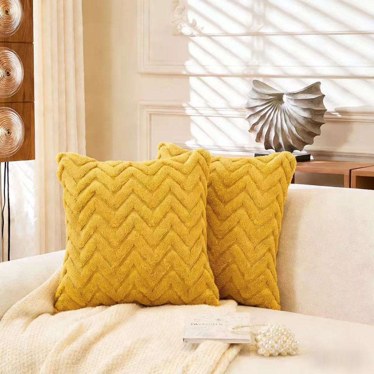 housses coussin polyester motif zigzag moderne rose beige gris jaune maison