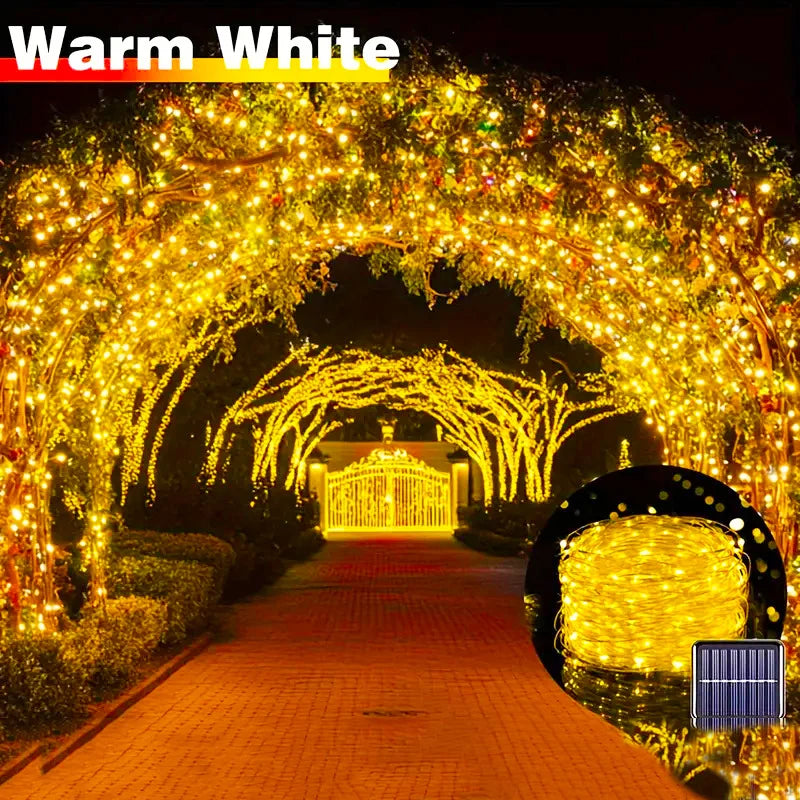 décoration extérieure guirlande led solaire 32m blanc chaud multicolore imperméable ip65 festive