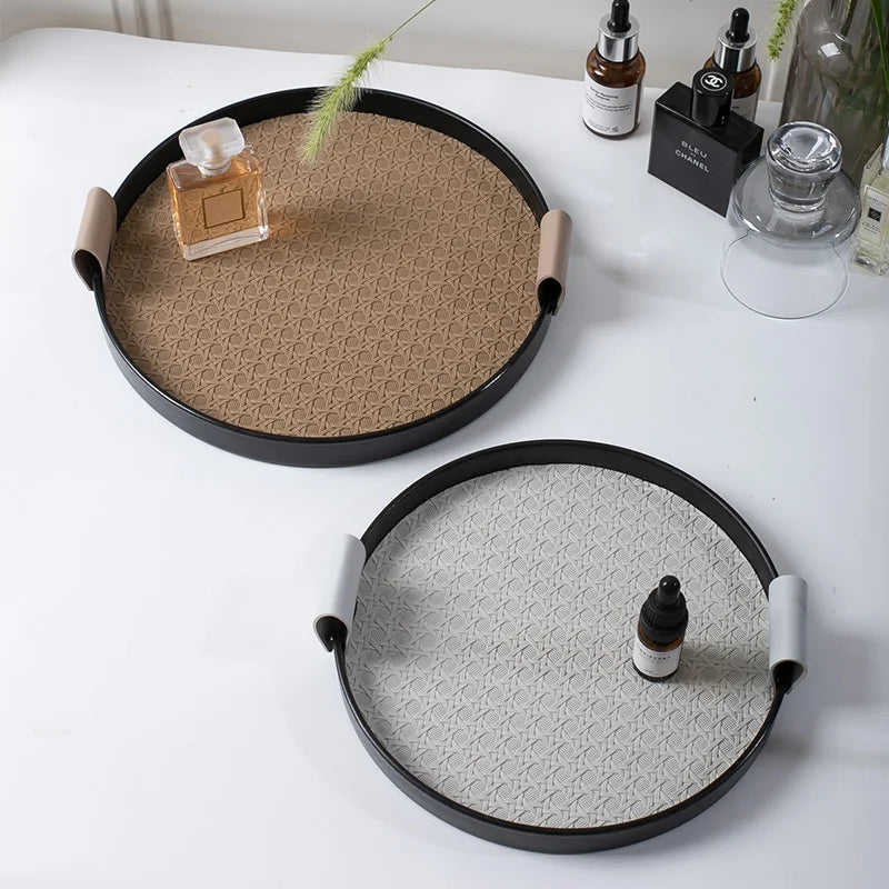 plateau rangement moderne mélamine couleur noir beige motif tissé salon cuisine decoration maison