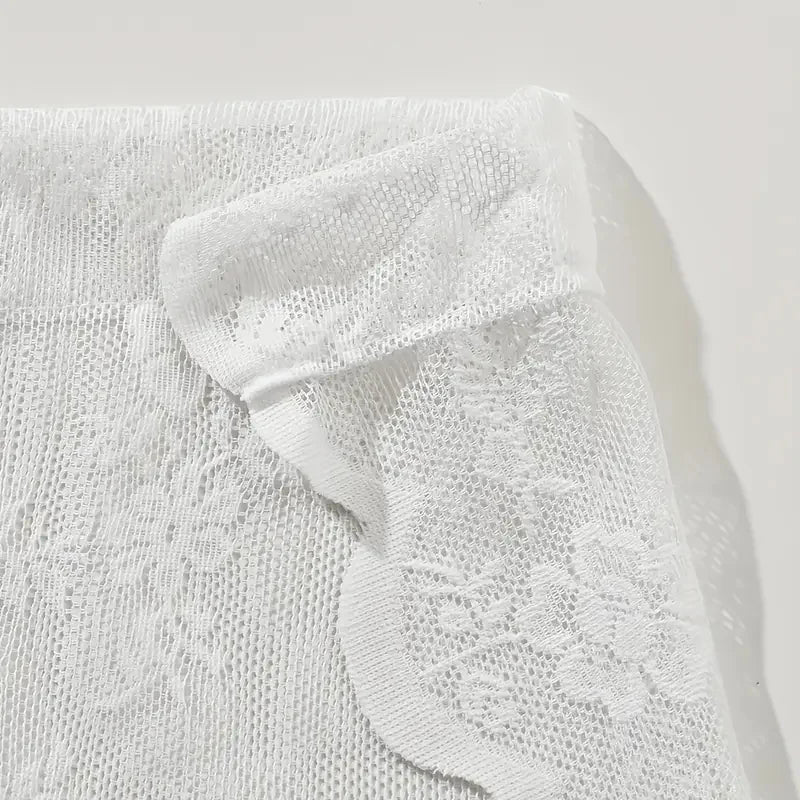 rideau transparent dentelle floral classique élégant anneau métallique noir blanc salon decoration