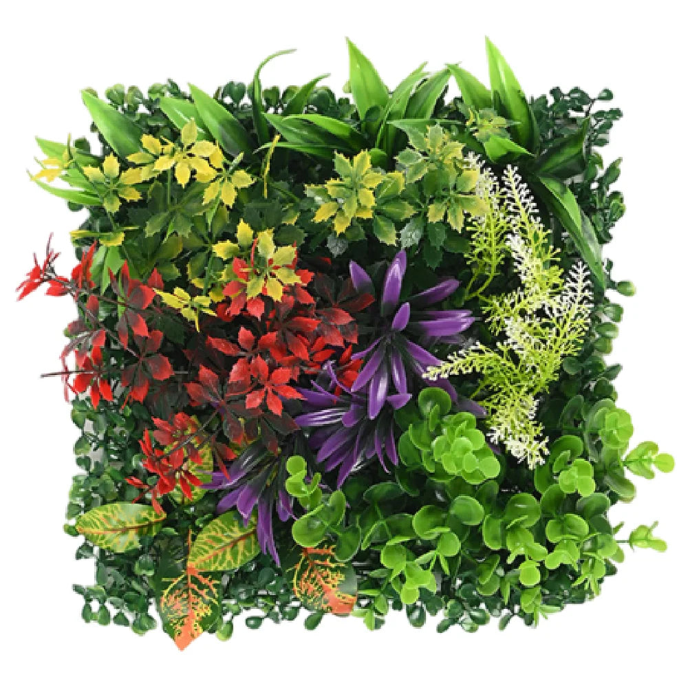 panneau mural végétal artificiel moderne feuilles fleurs variées intérieur décoration fixations métalliques