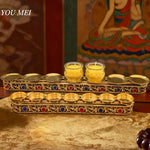 support bougies doré orné pierres semi précieuses motifs floraux artisanal traditionnel bouddhiste cologne française