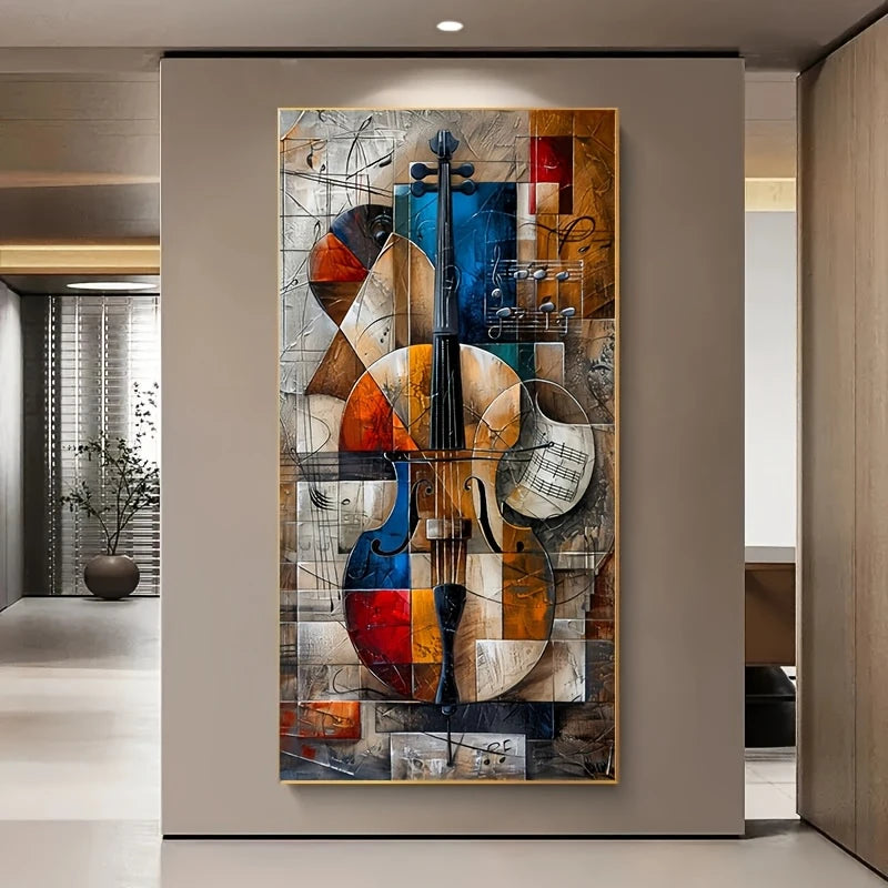 tableau abstrait moderne géométrique toile impression mur décoration maison salon bleu rouge beige noir