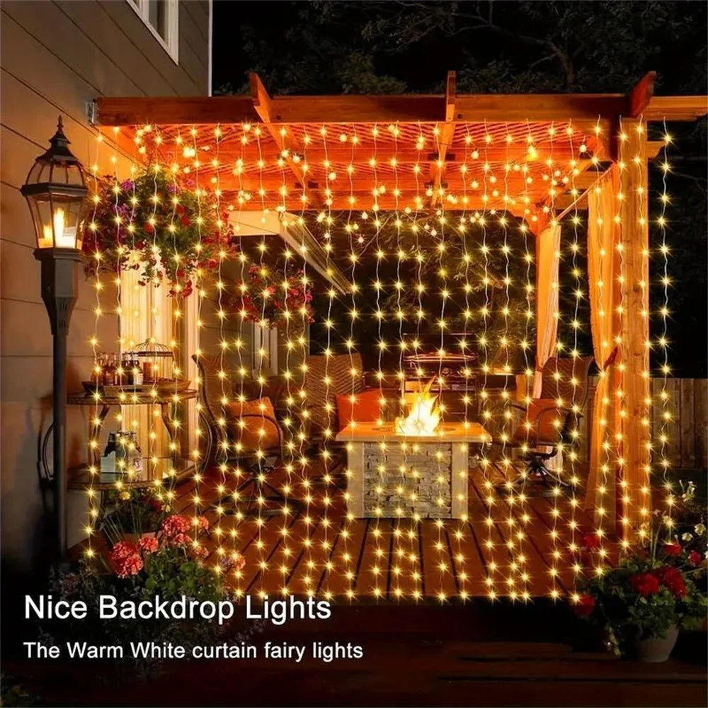 rideau lumineux led blanc chaud moderne 3m 300leds batteries télécommande clips