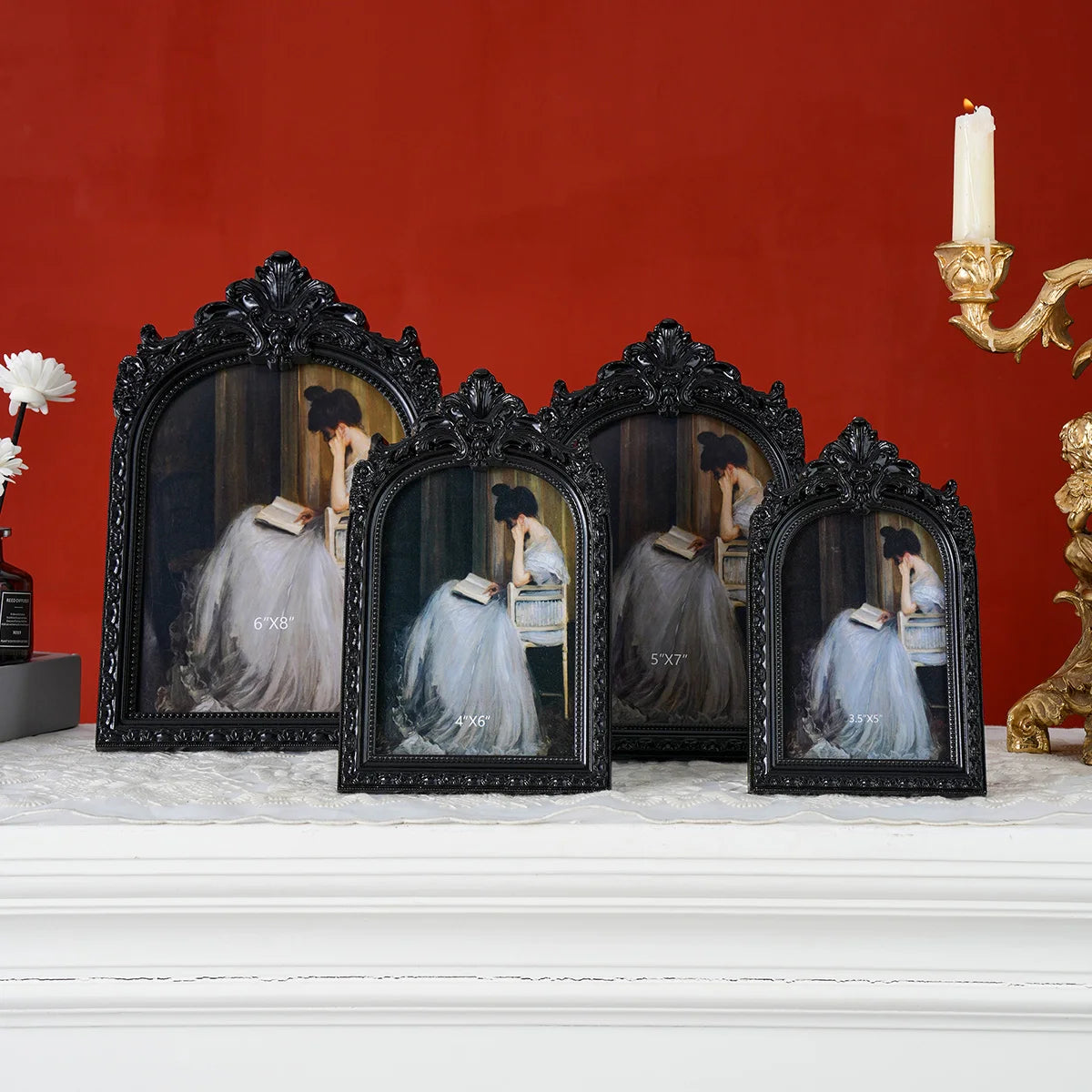 cadre photo vintage noir blanc orné résine baroque décoration photo moderne