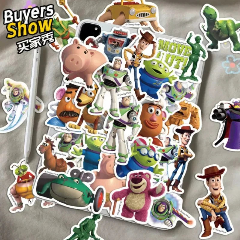sticker autocollant toy story buzz lightyear woody personnages animation cartoon plastique imperméable bricolage téléphone
