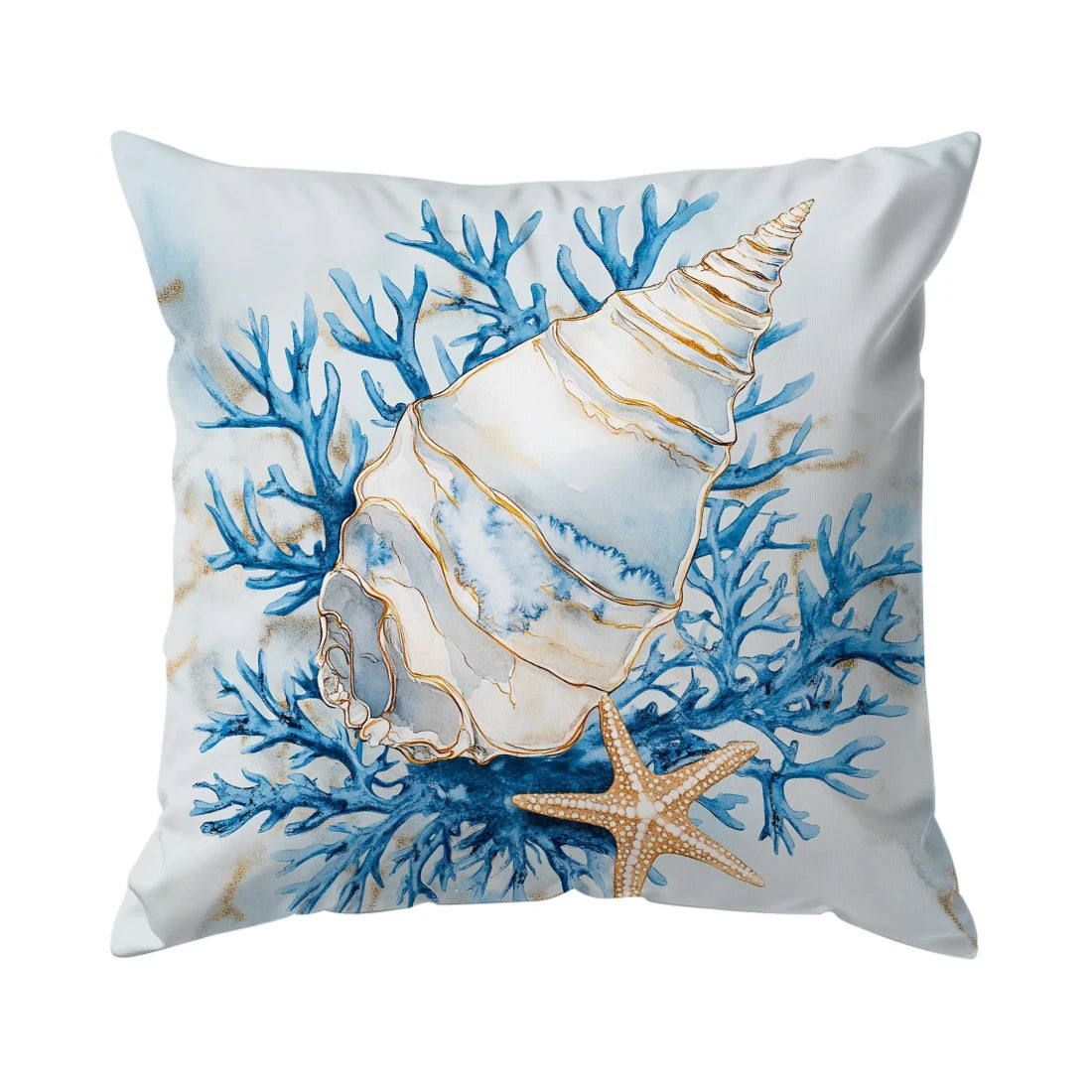 coussin moderne bleu blanc corail coquillage 45cmx45cm zip invisible décoration intérieur maison