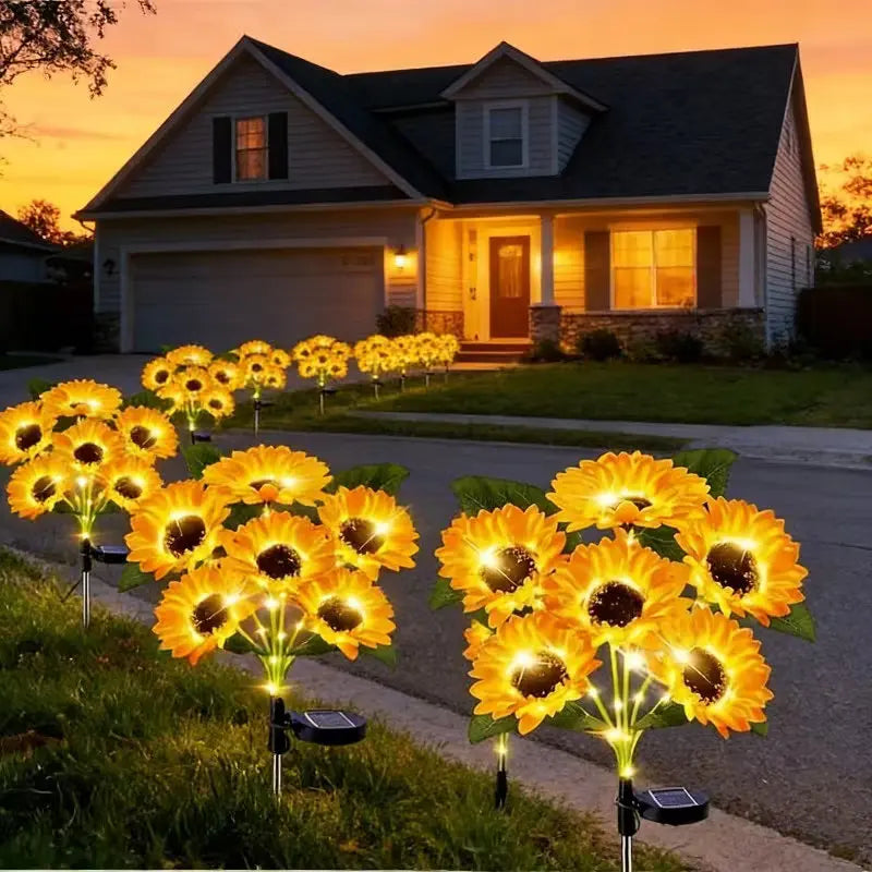 bouquet fleurs artificielles solaires jaune noir vert tournesol moderne extérieur piquet métallique panneau solaire