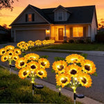 bouquet fleurs artificielles solaires jaune noir vert tournesol moderne extérieur piquet métallique panneau solaire
