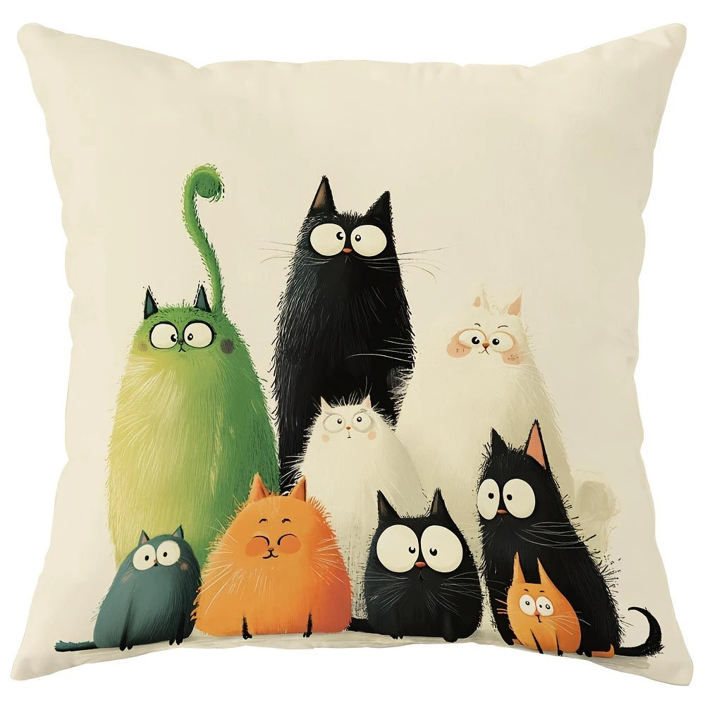housse coussin chat dessin animé moderne polyester 45x45cm décoration maison lit hospitalière imprimée