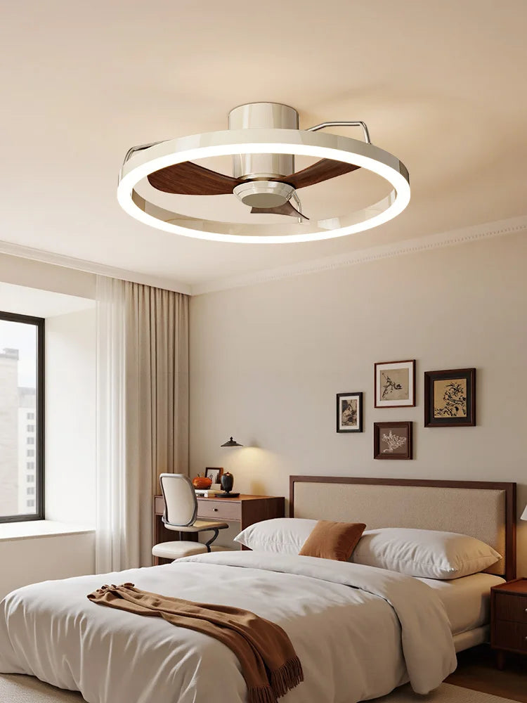 ventilateur blanc noyer moderne led télécommande lumière chaude chambre restaurant