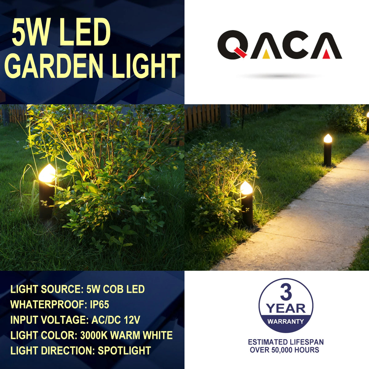 Lampes jardin LED 5W 12V IP65 moderne noires tringle fixations adaptateur câbles