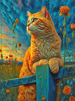 tableau broderie chat banc paysage fleurs coton 11CT 14CT orange bleu jaune vert rouge