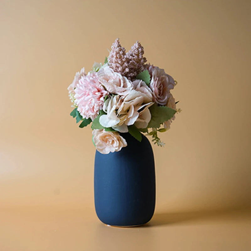 vases modernes orange jaune bleu mat opaques table decoration fleurs artificielles