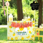 stand citronnade citrons jaunes tranches citron enfantin décoratif attaches table festif anniversaire