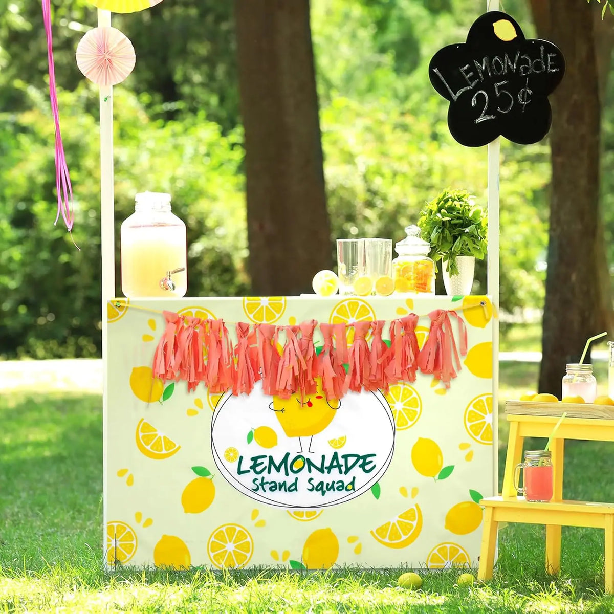 stand citronnade citrons jaunes tranches citron enfantin décoratif attaches table festif anniversaire
