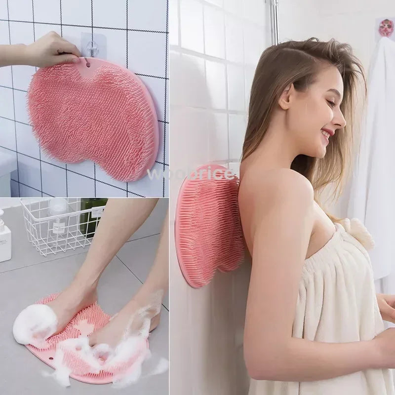 brosse bain silicone exfoliante antidérapante massage pieds rose gris moderne salle bain
