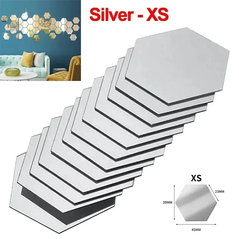 miroirs hexagonaux modernes adhésifs doré blanc gris brillants opaques XS