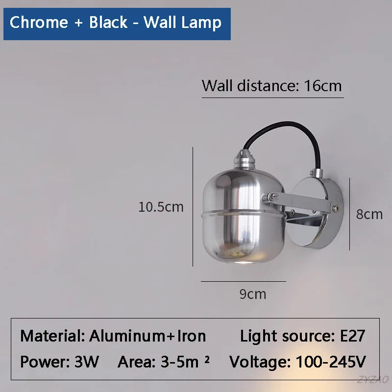 lampe murale moderne argentée led fixée mur vis câble rouge noir lumière chaude