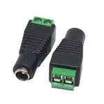 connecteur dc noir vert texturé industriel 5.5mm 2.1mm 2.5mm basse tension fixations visées surveillance
