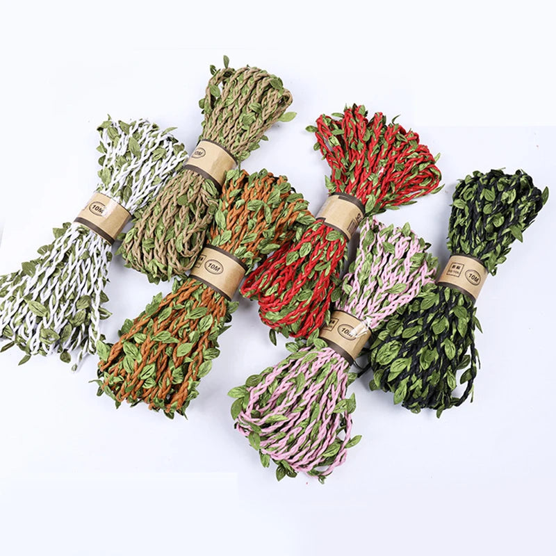 ruban tressé feuilles vertes artisanal 10m polyestere jute decoration mariage garden diycraft vert rouge