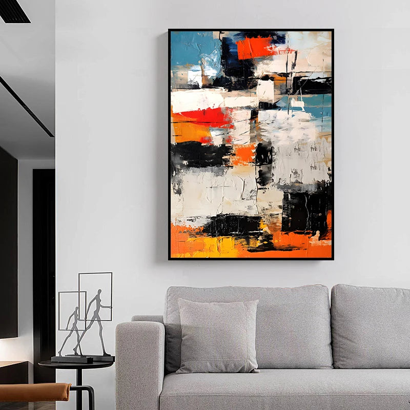 tableau abstrait moderne peinture l'huile bleu blanc noir rectangle sans cadre contemporain opaque decoration