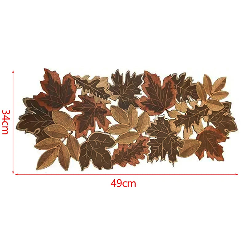 nappe automnale feuilles d'érable motif floral rustique doré marron orangé vert foncé semi transparent