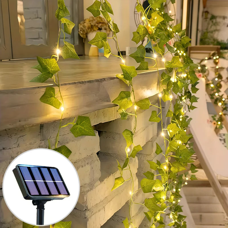 guirlande lumineuse solaire feuilles vertes lumières blanches clips moderne décoration jardin balcon mariage