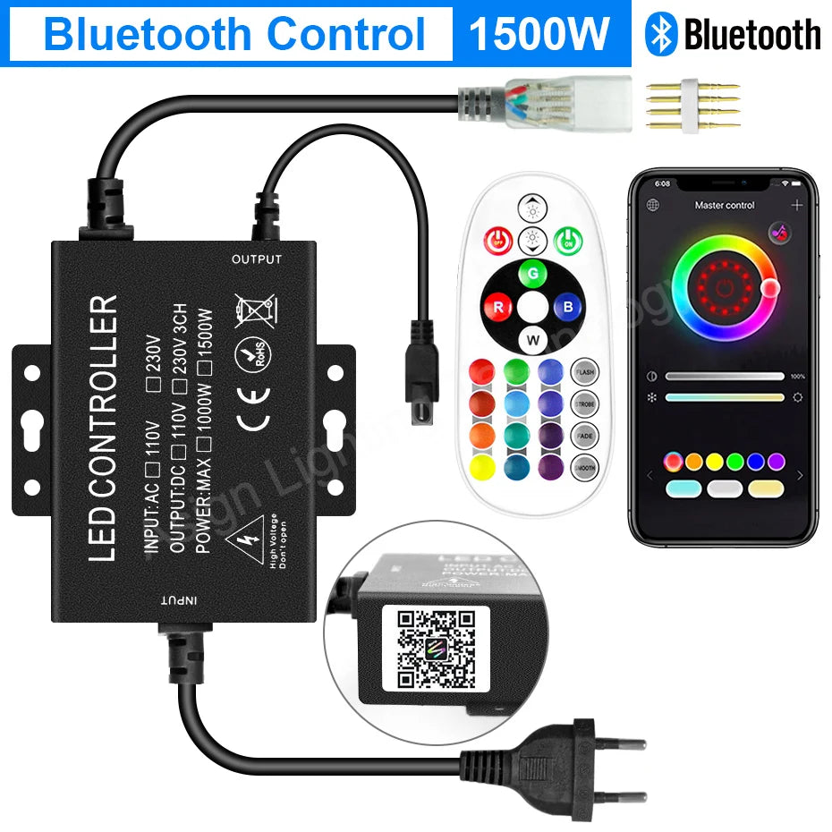 contrôleur led rgb bluetooth télécommande wifi 220v 750w 1500w blanc noir moderne