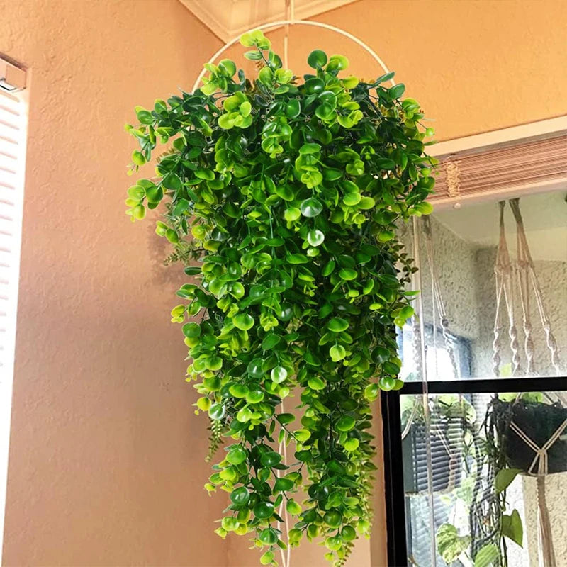 plante artificielle verte vigne suspendue feuilles rondes moderne extérieur décoration mur accrochée cordelette bricolage