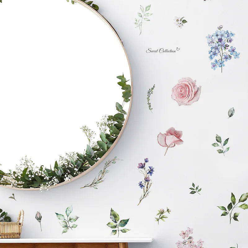 sticker mural adhésif fleurs aquarelle romantique floral 40x60cm variable opacity