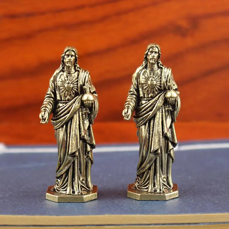 statues jesus sacre coeur bronze doré sculptures detailles traditionnelles decor religieux ornement maison figurines