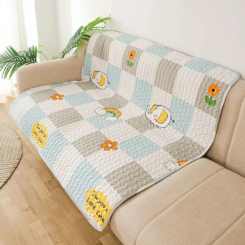 tapis lit imperméable coton dessins animaux modernes chiens bleu clair gris clair soleils arcs