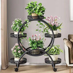 meuble plantes moderne blanc marron doré ajouré barreaux verticaux roulette grille bord relevé