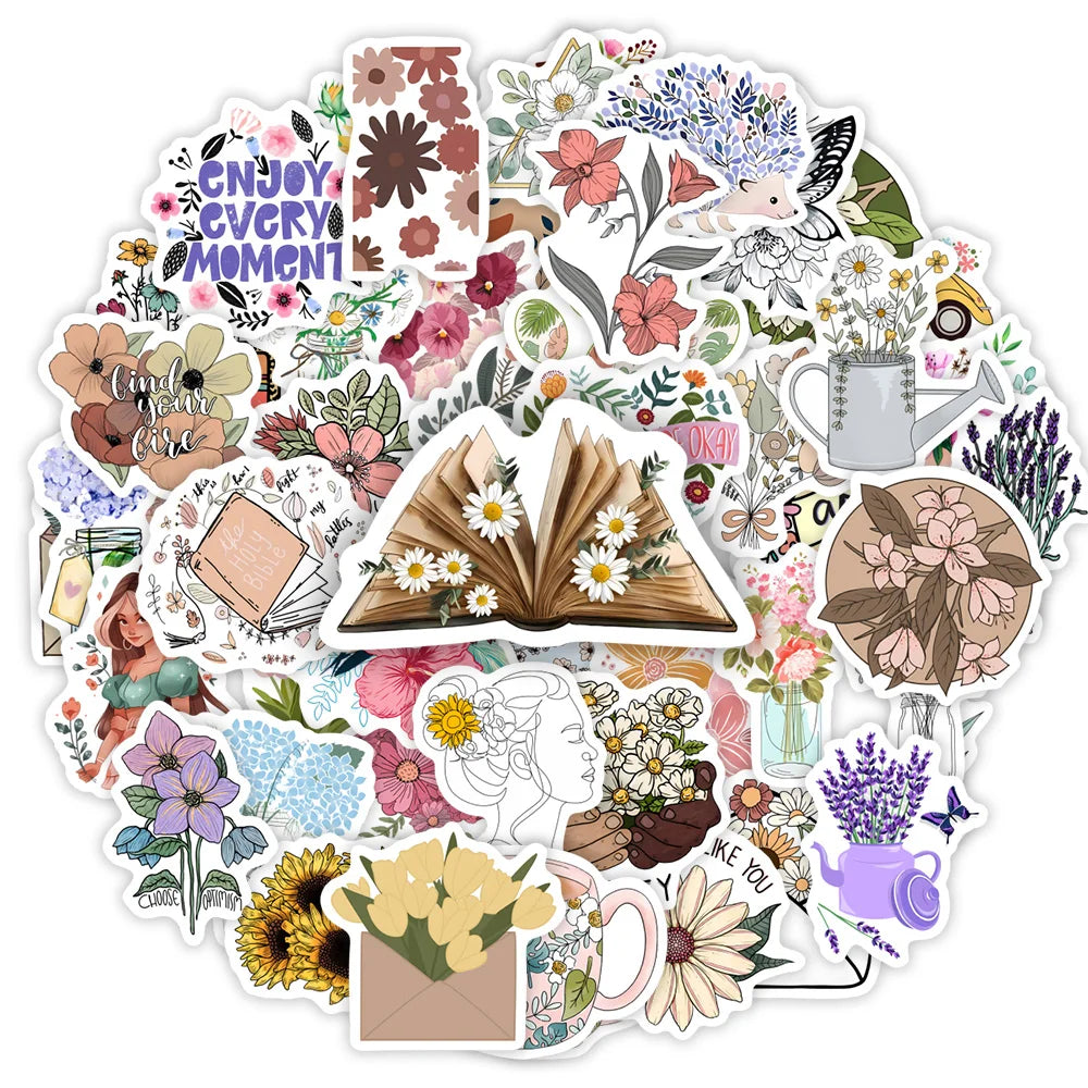 stickers illustrés fleurs papillons adhésifs multicolores blanc noir bleu vert rose jaune carnet scrapbooking