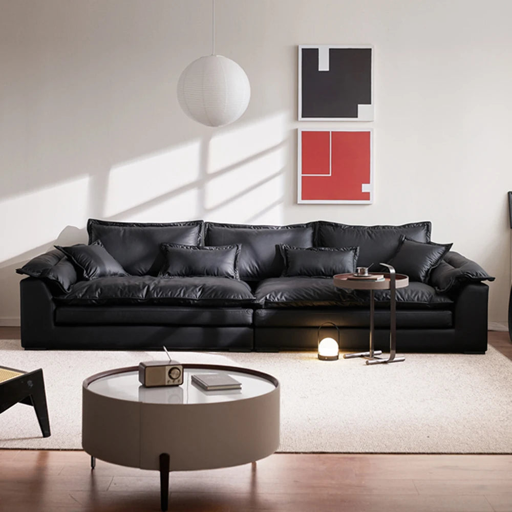canapé d'angle simili cuir noir moderne salon scandinave minimaliste 2m 2.4m 3m