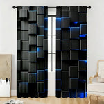 rideau noir bleu cubes géométriques moderne polyester fenêtre 60x150cm 75x166cm 105x230cm 130x210cm