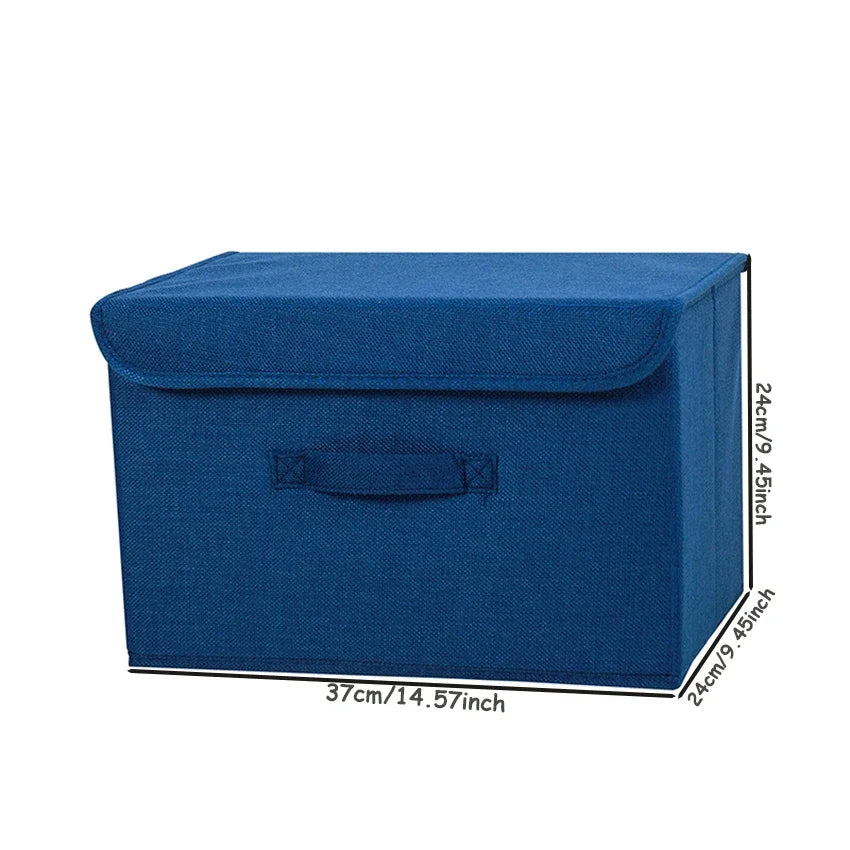 boîte rangement pliable tissu lin gris beige couvercle poignées vêtements