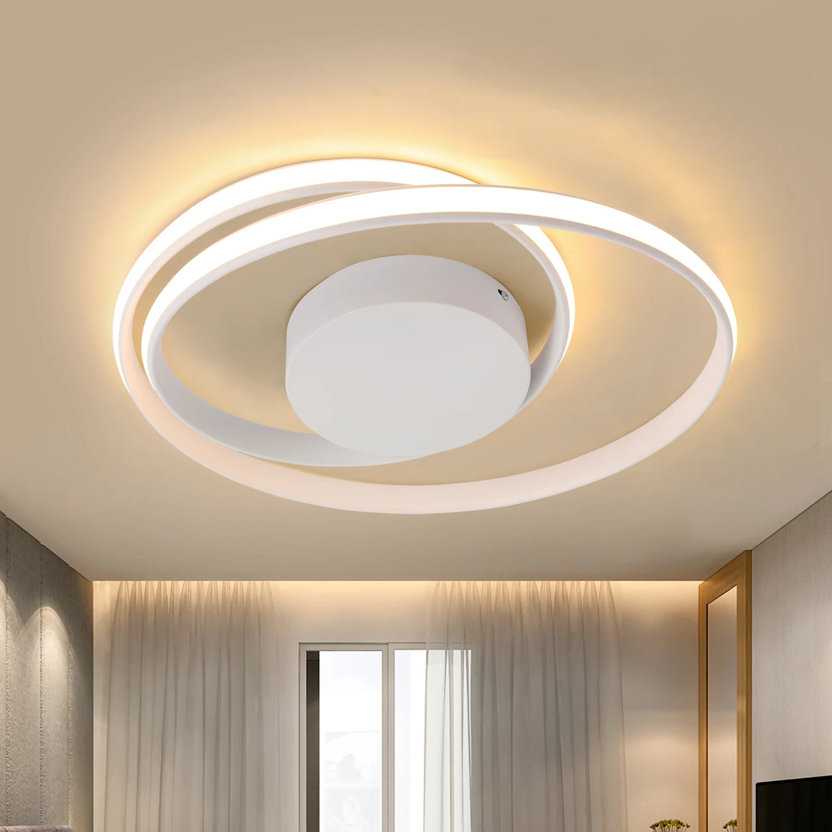 plafonnier led moderne noir blanc doré anneaux concentriques opacité télécommande flux lumineux interrupteur bouton