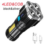 lampe torche rechargeable 5w led noire argentée texturée camping lecture nocturne
