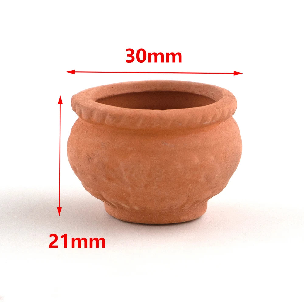 pots ceramique miniature orange motif floral decor maison poupée rustique traditionnel anciennete transporte erotique