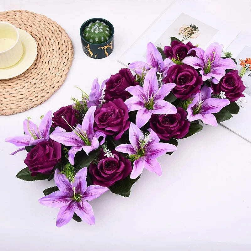 décoration intérieure bouquet artificiel fleurs lys roses moderne clips métalliques bleu rose violet vert