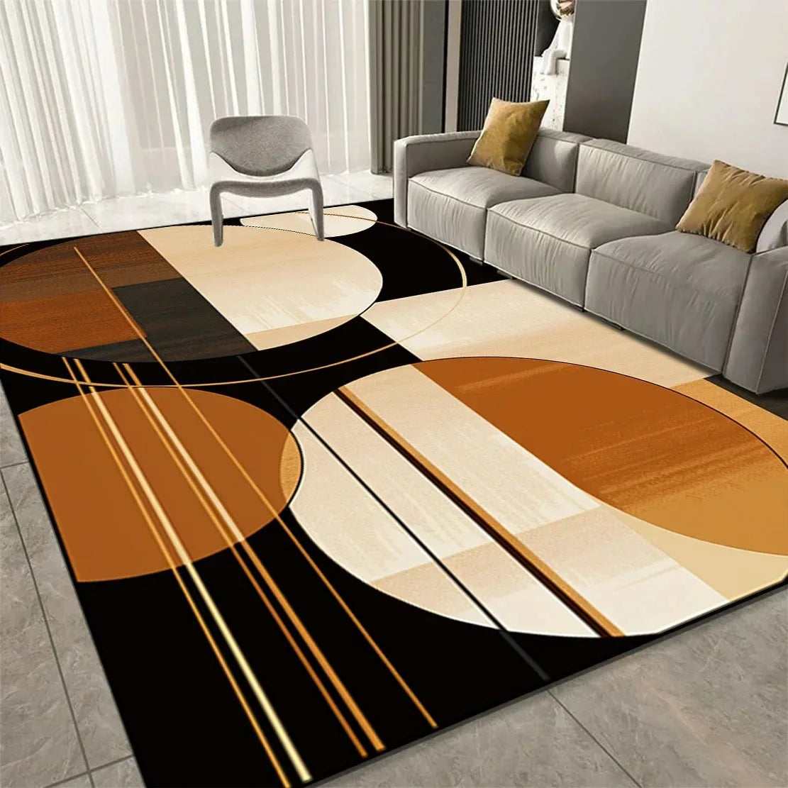 tapis salon moderne motif géométrique noir beige marron doux antidérapant grande taille décoration maison