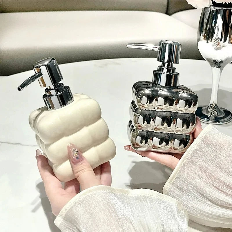 distributeur savon liquide argenté moderne maison 350ml 450ml rechargeable pompes