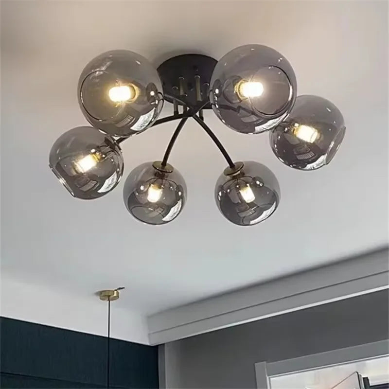 lampe suspension moderne verre transparent métal noir doré scandinave luminaire salon chambre