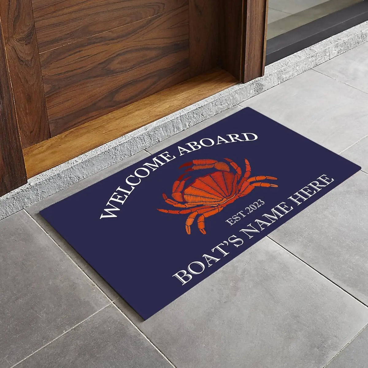 tapis antidérapant crabe bienvenue bateau bleu orange blanc nautique porteintérieurextérieur