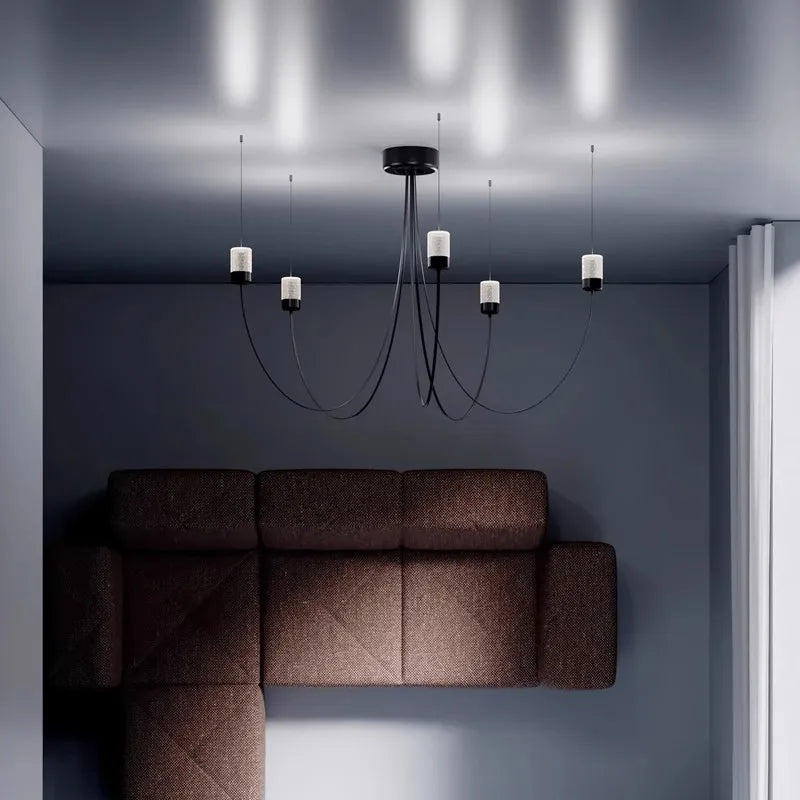 suspension lumineuse moderne led noir blanc verre texturé lumières tricolore minimaliste