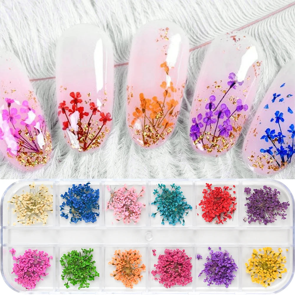 paillettes fleurs séchées naturelles nail art décoration 3d manucure artisanat bijoux ongles colorés