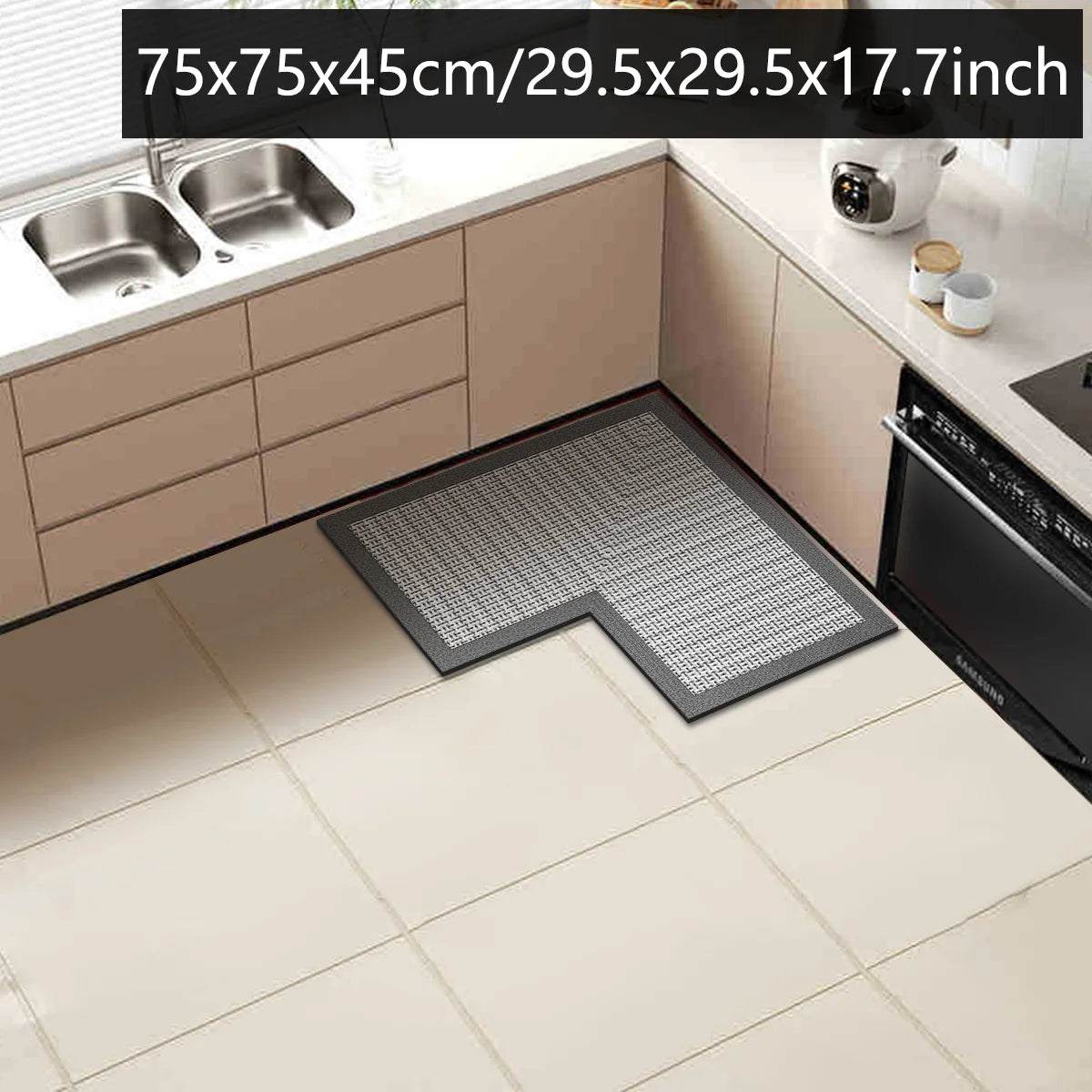 tapis sol intérieur gris moderne adhésif lavage main chambre cuisine salle bain grande taille