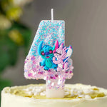 bougies numériques bicolores paillettes personnages animés bleu rose blanc decoration anniversaire enfants